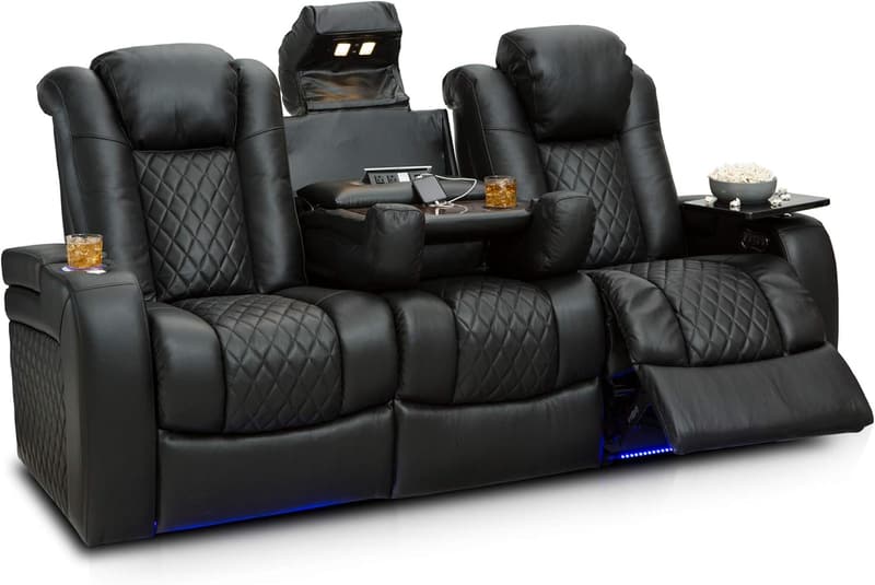 Home Theater Sofa - Italian Leather, Power Recline, USB Charging