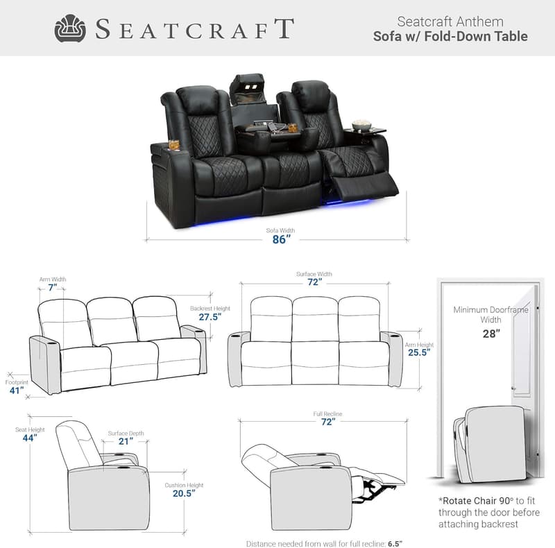 Home Theater Sofa - Italian Leather, Power Recline, USB Charging