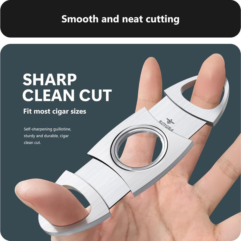 Stainless Steel Cigar Cutter with Leather Protector