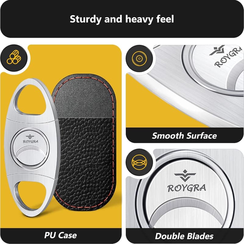 Stainless Steel Cigar Cutter with Leather Protector