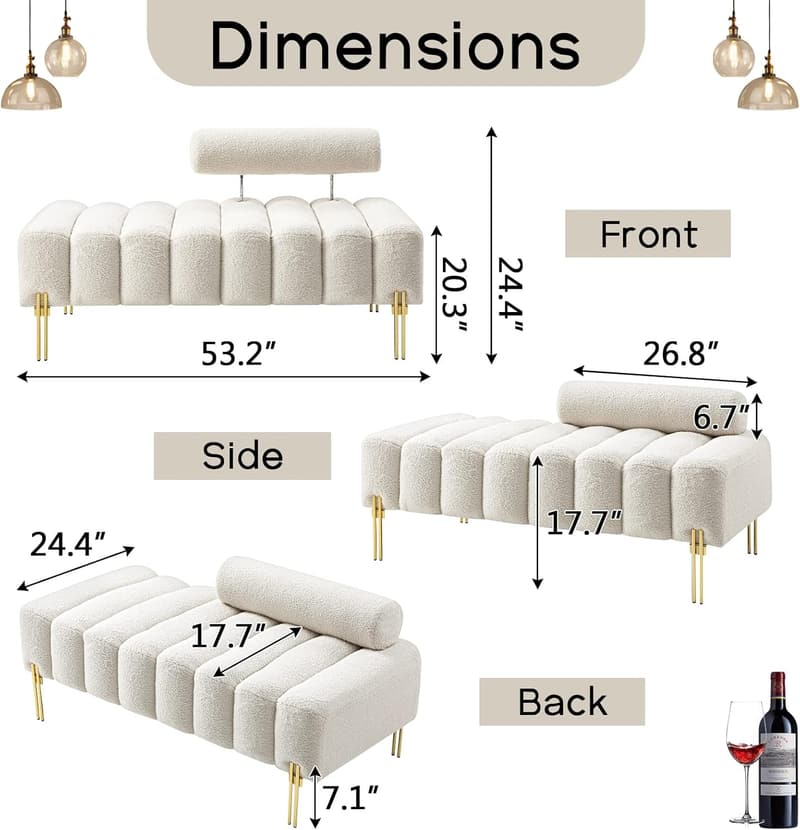 Modern Loveseat Sofa with Golden Legs and Adjustable Backrest