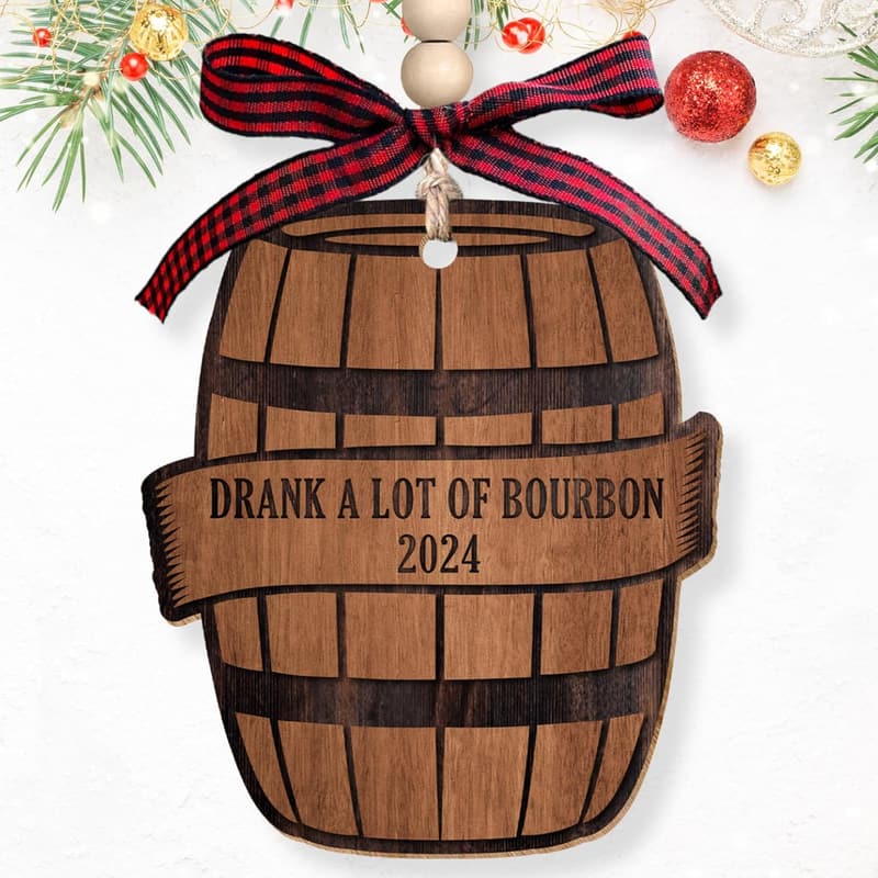 Bourbon Christmas Tree Ornament - Wooden Wine Decor 2024