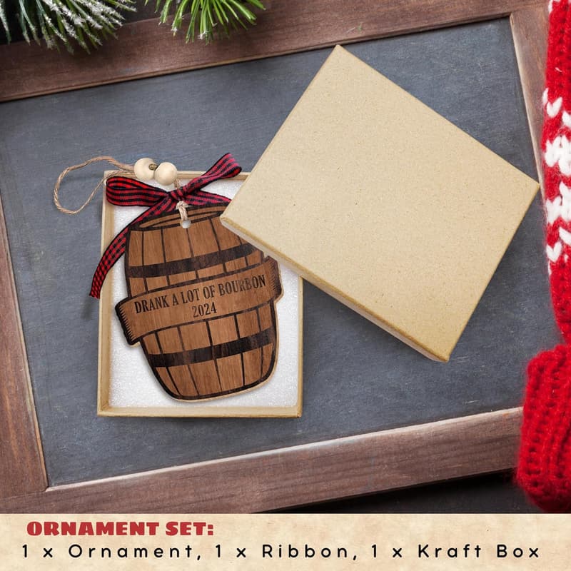 Bourbon Christmas Tree Ornament - Wooden Wine Decor 2024