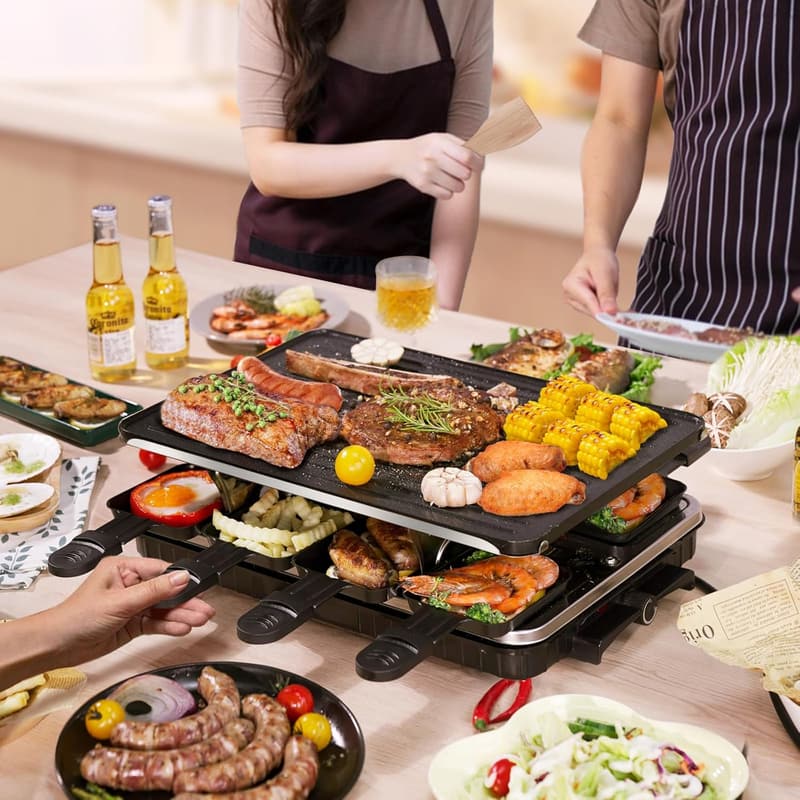 Electric Raclette Grill with 8 Pans for Family Gatherings