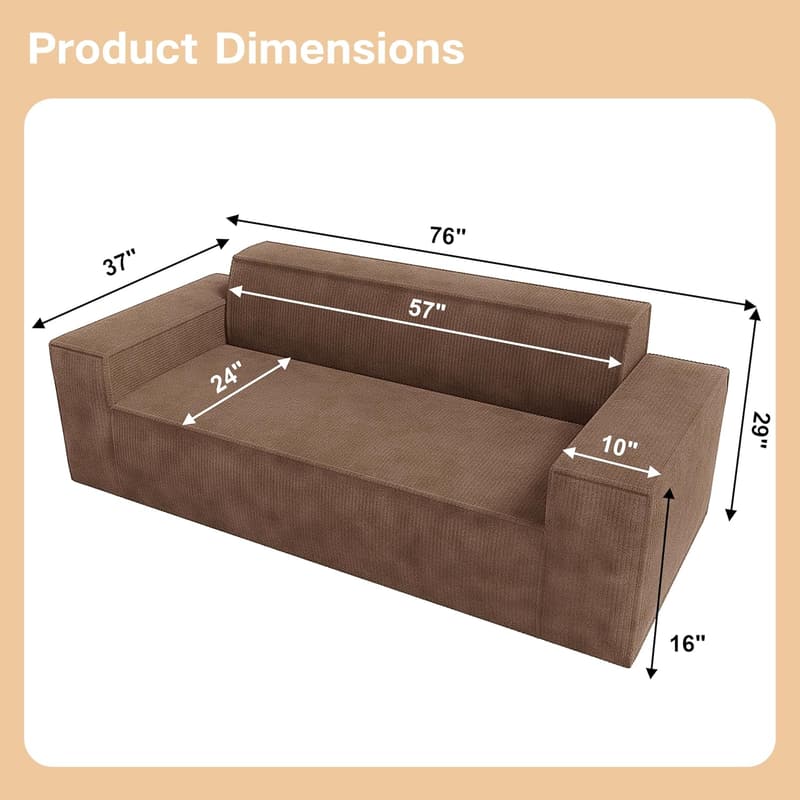 Modern Brown 3-Seater Memory Foam Sofa-in-a-Box