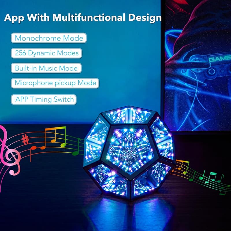 RGBW Infinity Dodecahedron Desk Lamp for Gaming Decor