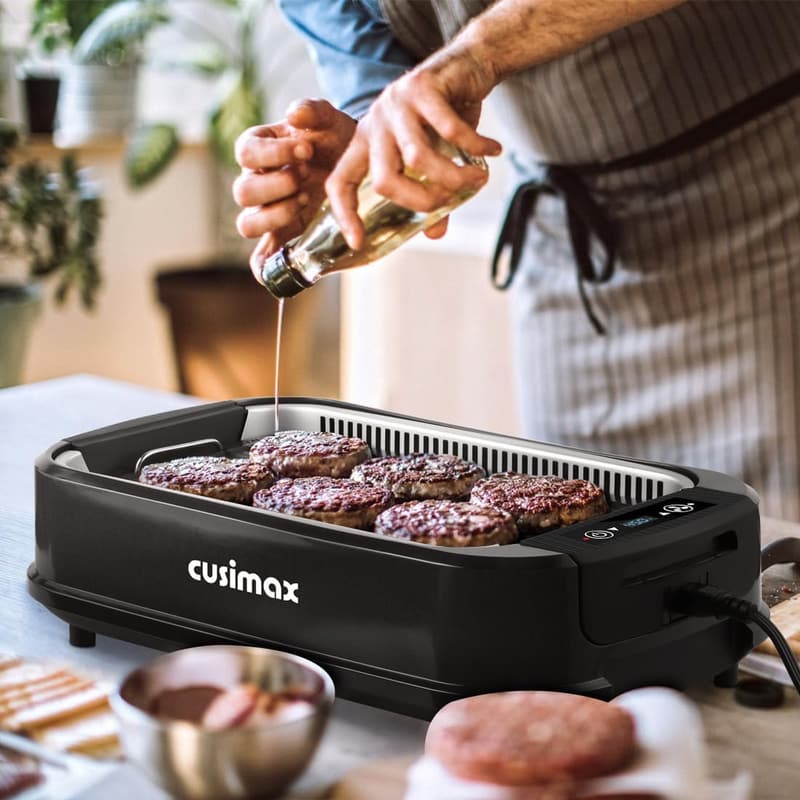 Electric Smokeless Grill with LED Display & Non-Stick Plates