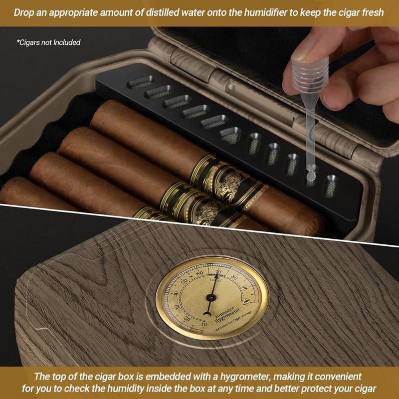 Portable Cedar-Lined Cigar Humidor Gift Set with Cutter & Lighter