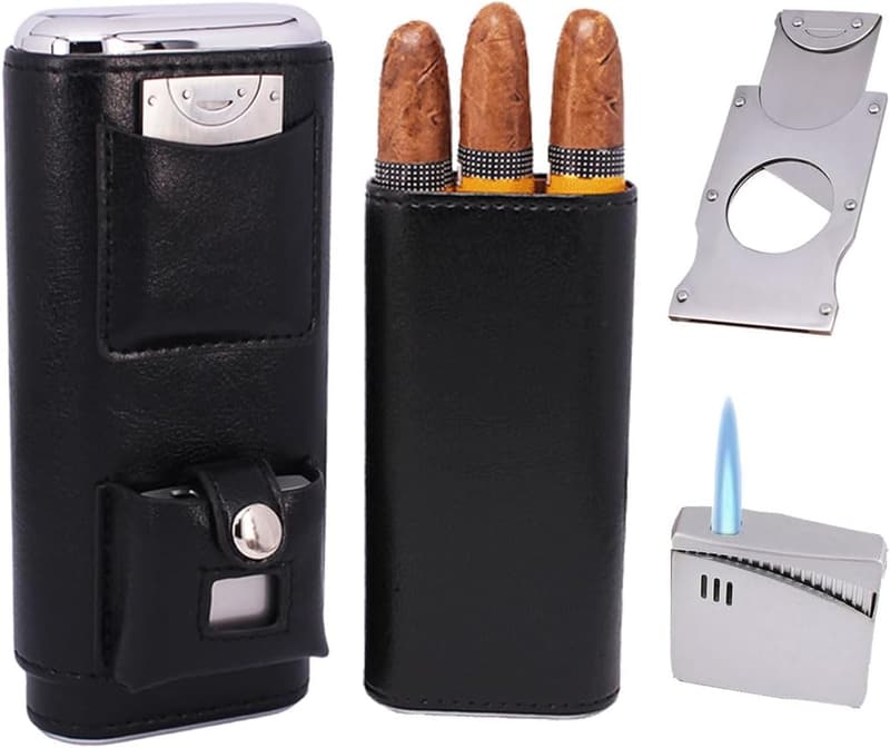 Cigar Case Combo Set with Lighter & Cutter for Enthusiasts