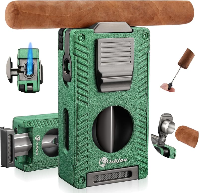 Double Jet Flame Cigar Torch Lighter with Built-in Cutter