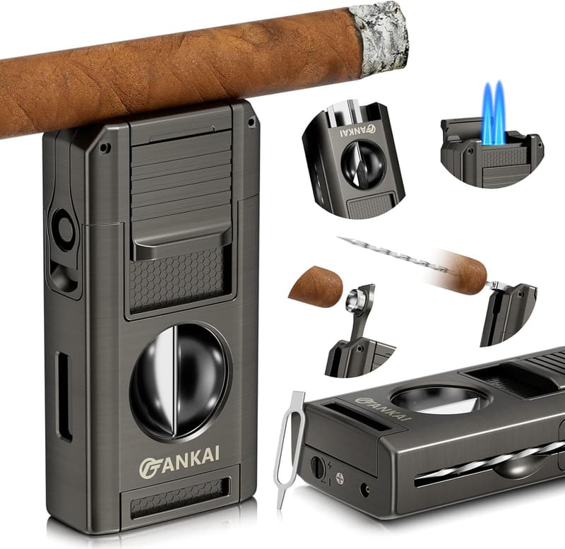 Cigar Gift Set: 5-in-1 Butane Torch with V Cutter & Accessories