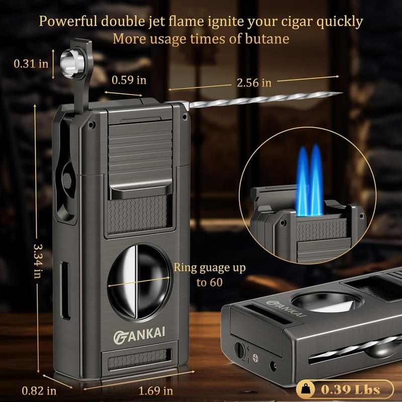 Cigar Gift Set: 5-in-1 Butane Torch with V Cutter & Accessories