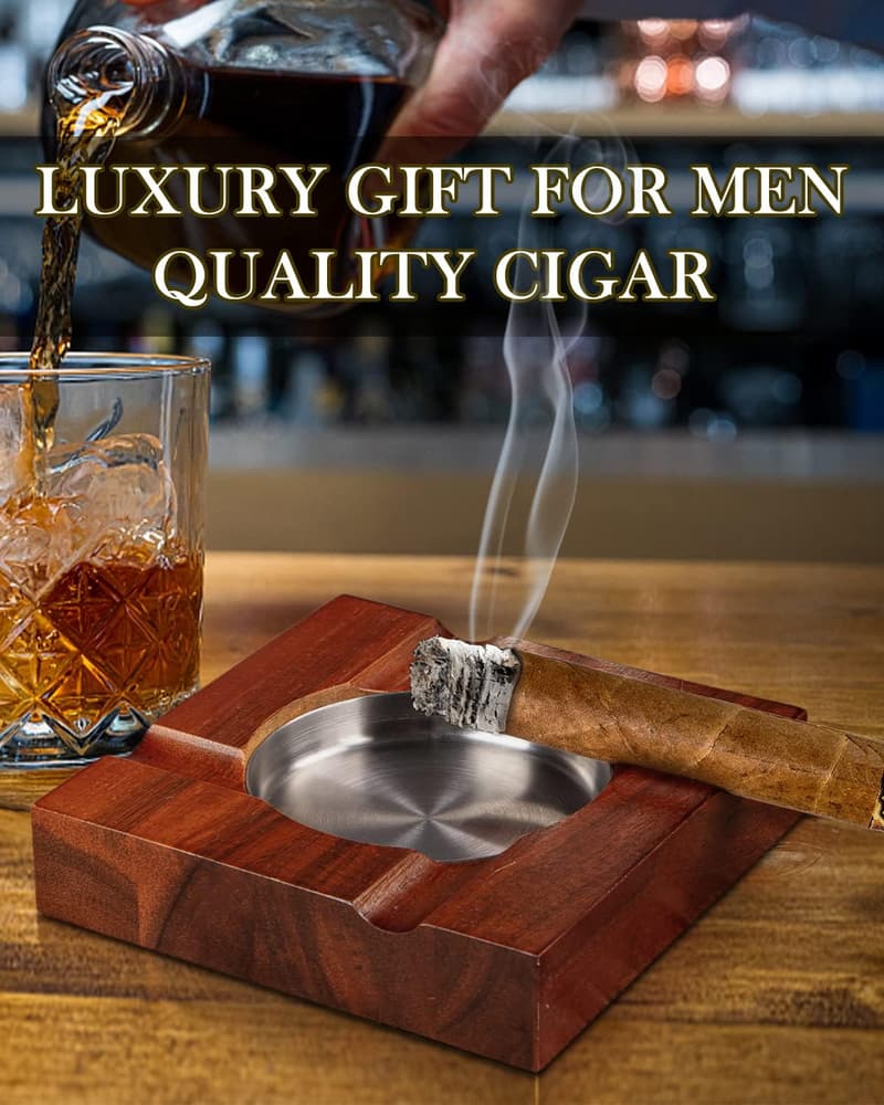 Square Wooden Cigar Ashtray Gift Set for Men - Indoor/Outdoor