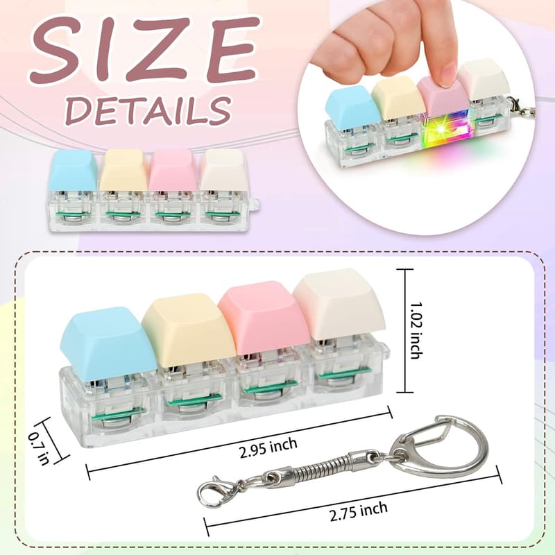 LED Light Keyboard Fidget Toy Keychain for Adults