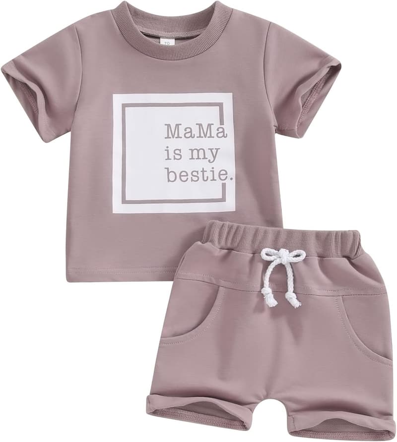 Toddler Summer Outfit: Letter Print T-Shirt & Stretch Shorts
