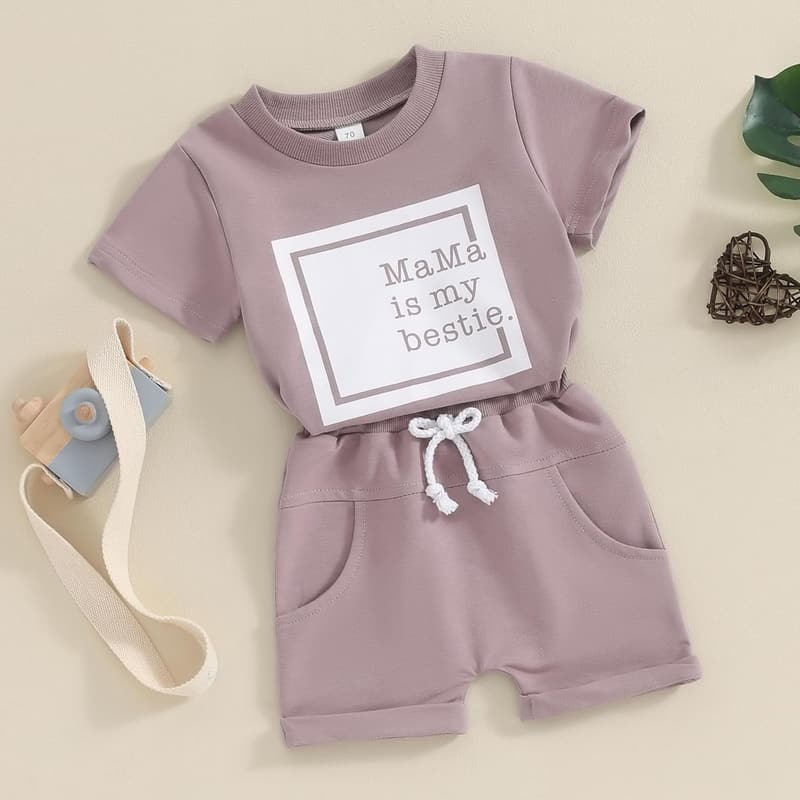 Toddler Summer Outfit: Letter Print T-Shirt & Stretch Shorts