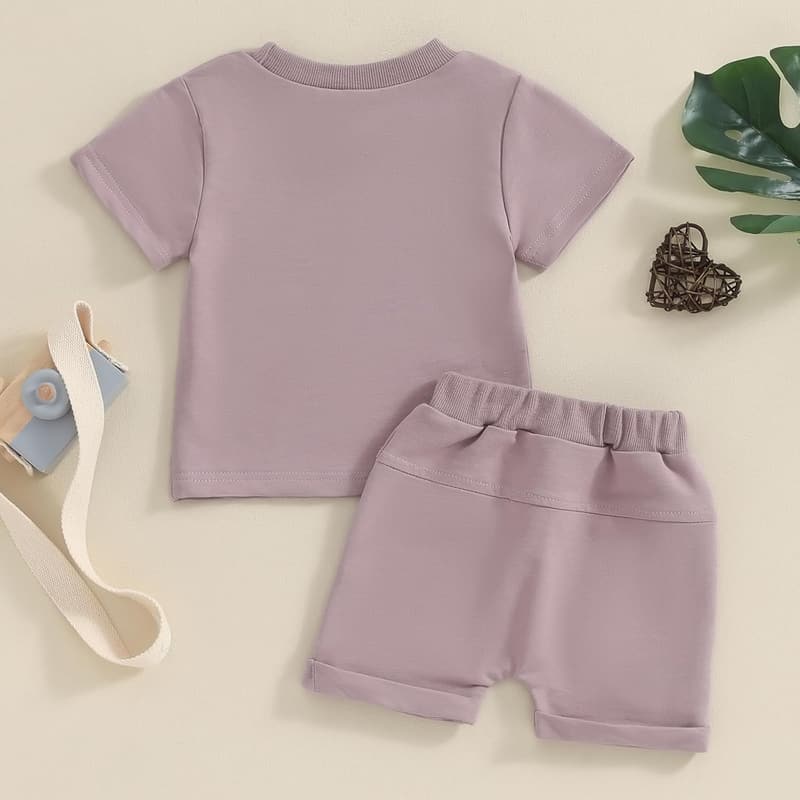 Toddler Summer Outfit: Letter Print T-Shirt & Stretch Shorts