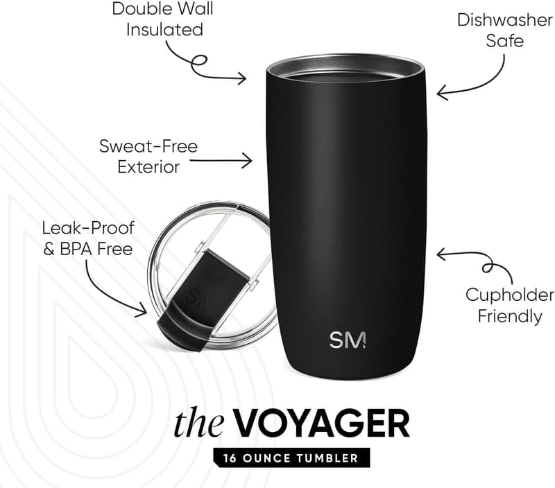 Midnight Black 16oz Insulated Travel Coffee Mug