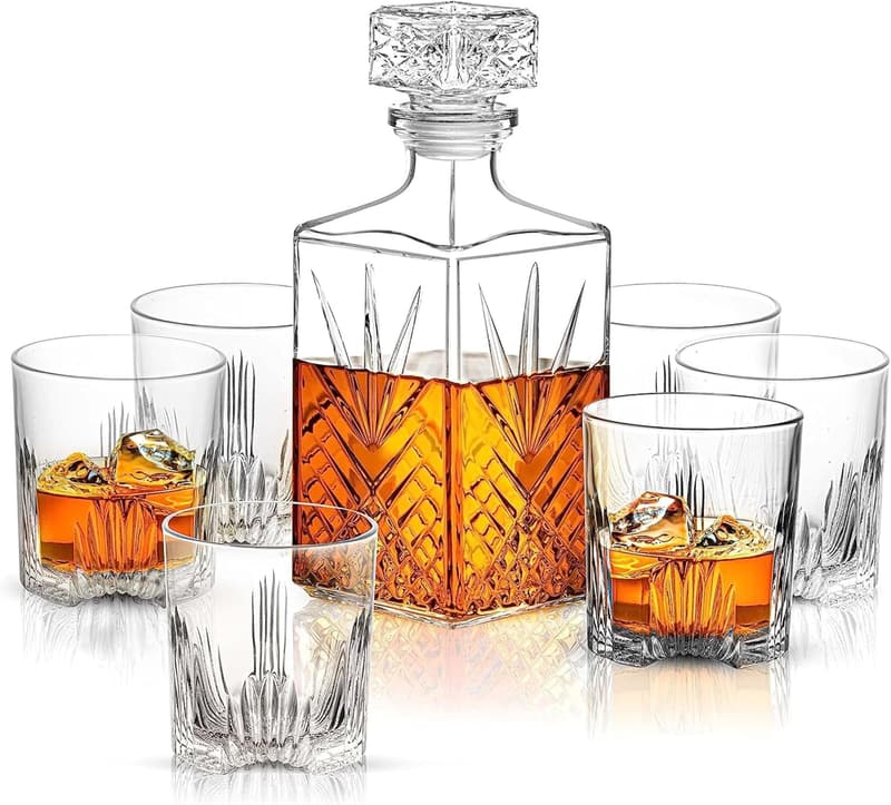 Sophisticated Whiskey Decanter Set with Starburst Tumblers