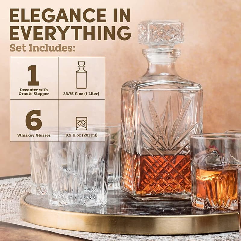 Sophisticated Whiskey Decanter Set with Starburst Tumblers