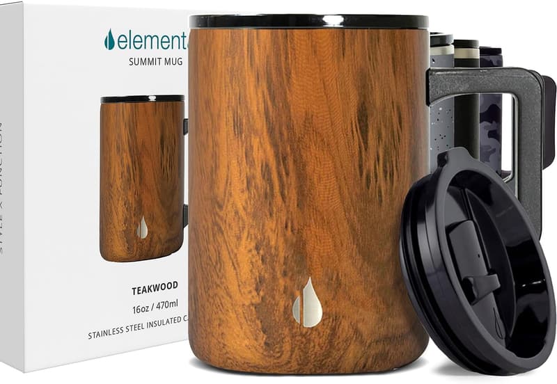 Teakwood Triple-Wall Insulated Coffee Mug for Camping & Travel