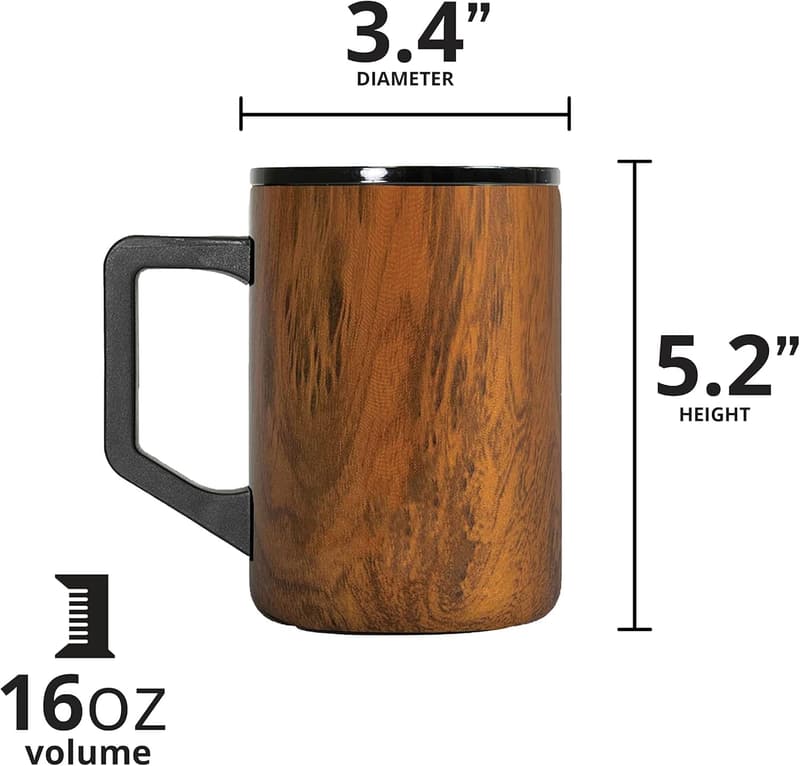 Teakwood Triple-Wall Insulated Coffee Mug for Camping & Travel