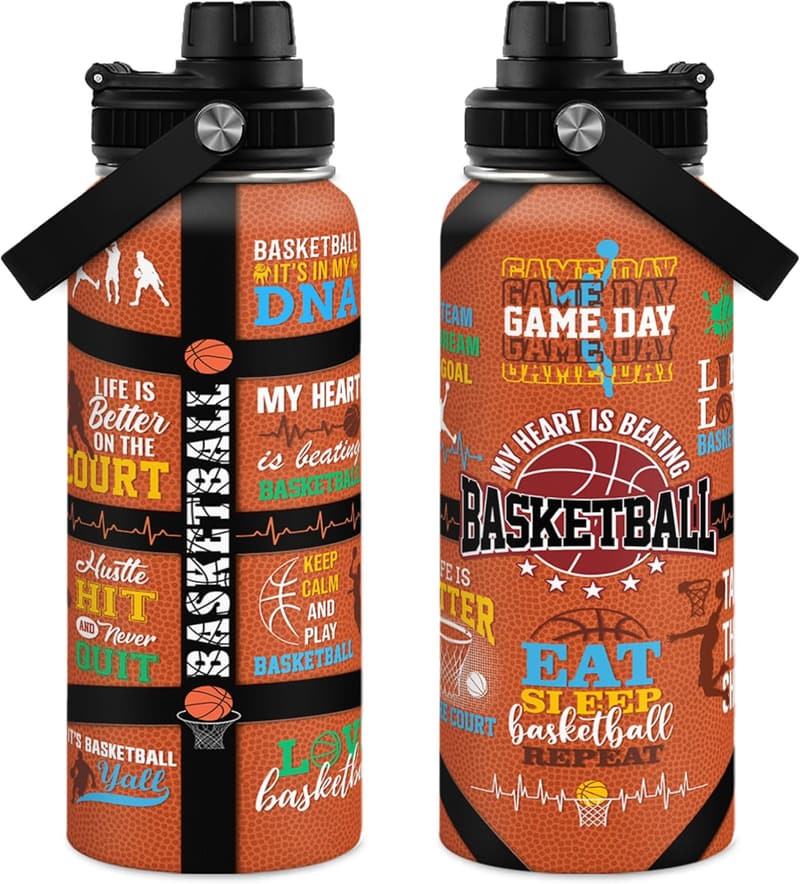 32oz Stainless Steel Insulated Basketball Water Bottle