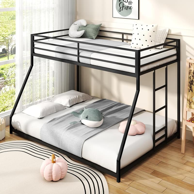 Space-Saving Twin Over Full Metal Bunk Bed with Guardrail and Ladder