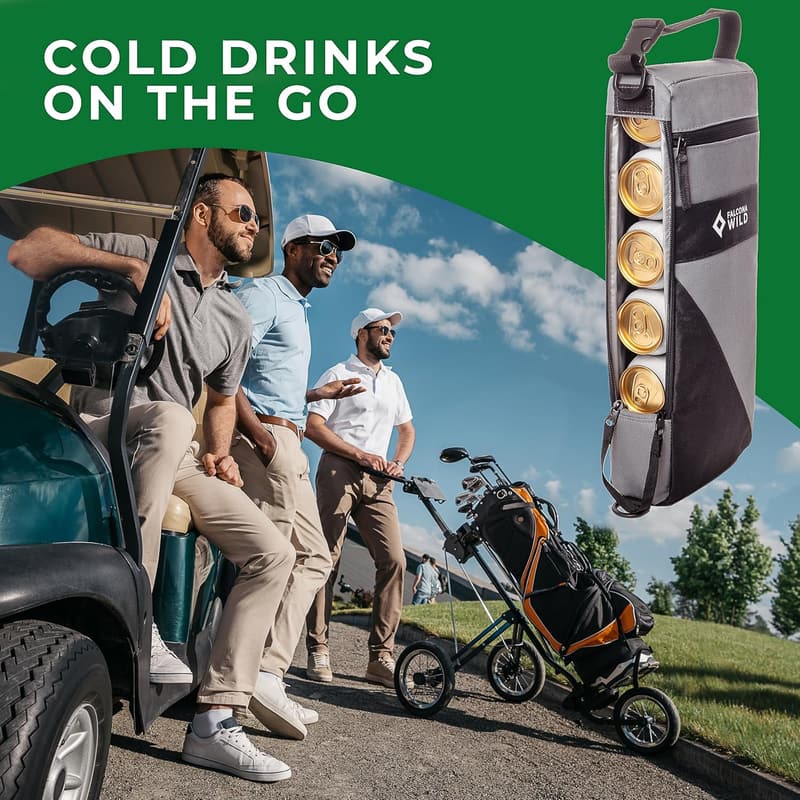 Golf Cooler Bag with Ice Packs - Insulated for 6 Cans or 2 Bottles