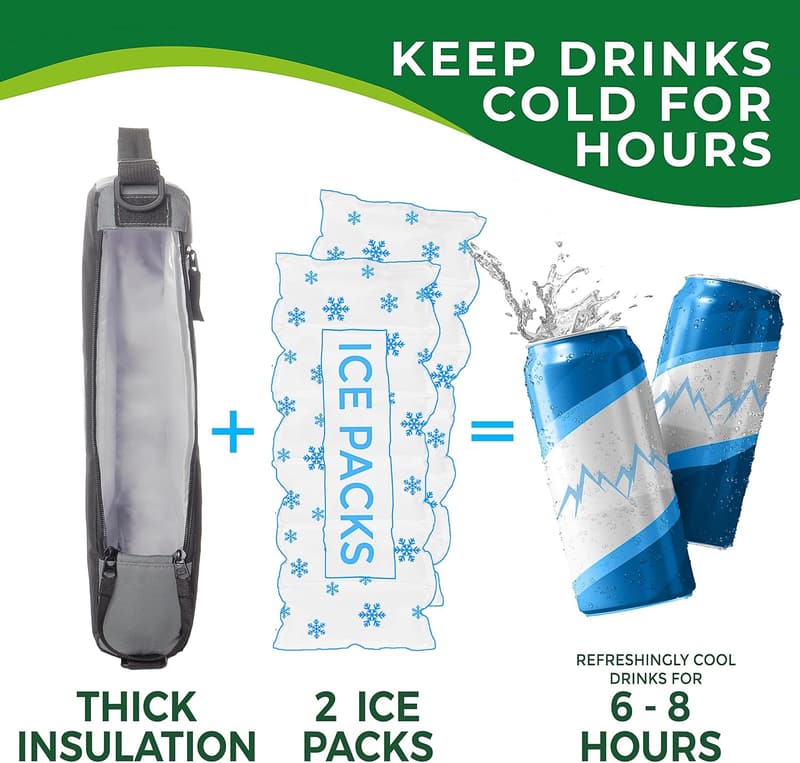 Golf Cooler Bag with Ice Packs - Insulated for 6 Cans or 2 Bottles