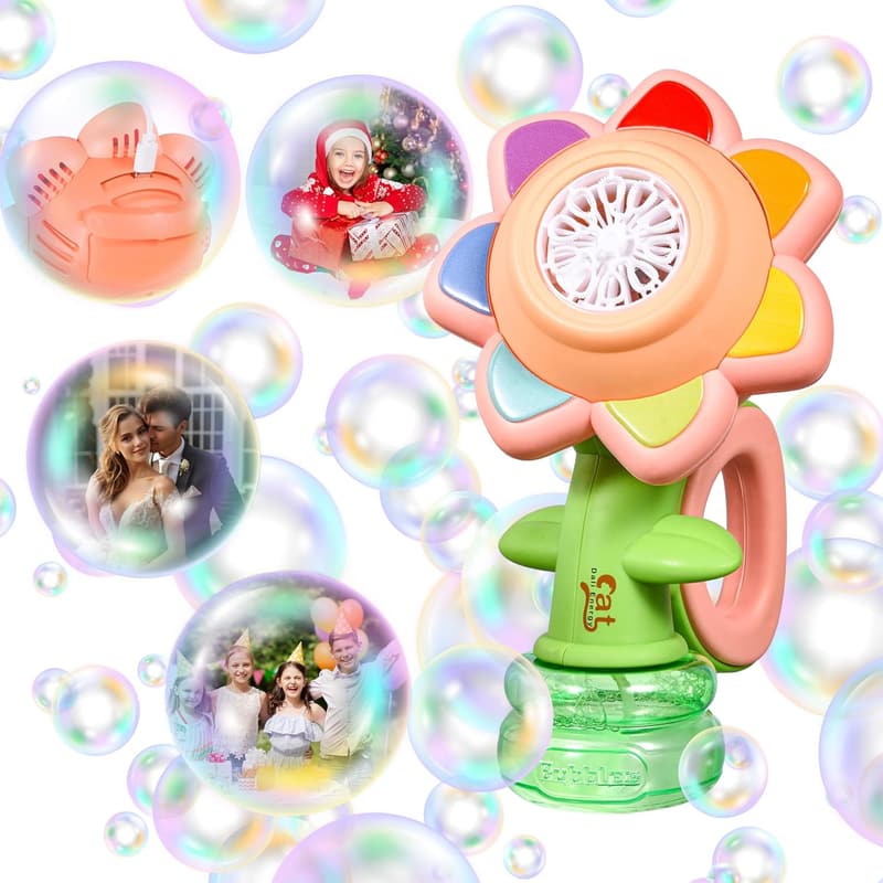 Kids' Sunflower Bubble Machine with Colorful Lights – 20000+ Bubbles, 3 Modes, Handheld