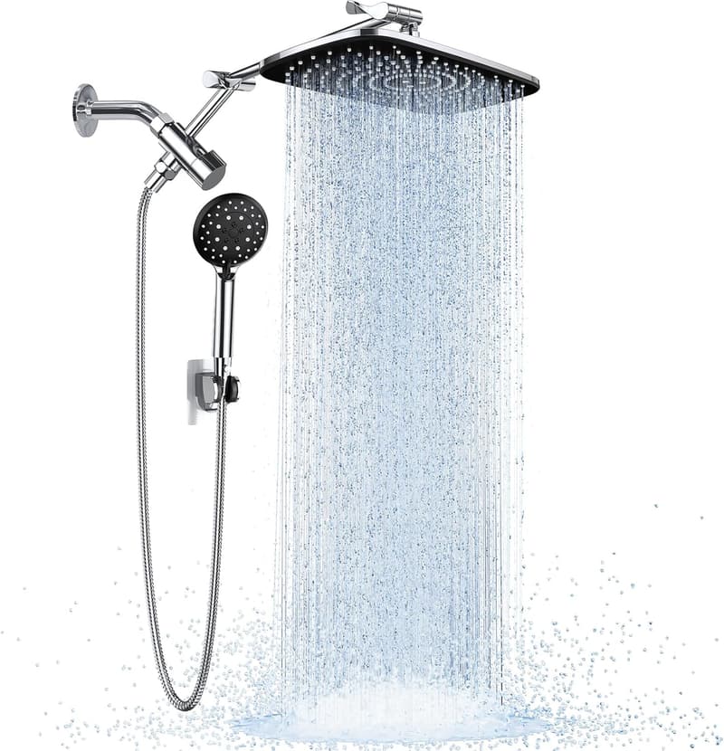 Veken 6-Mode Wide Rain Shower Head Combo with Arm, Silver Chrome