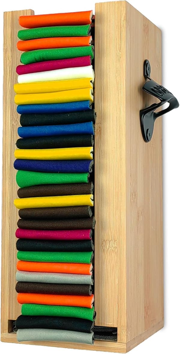 Bamboo Beer Can Cooler with Opener - Great Gift for Dad