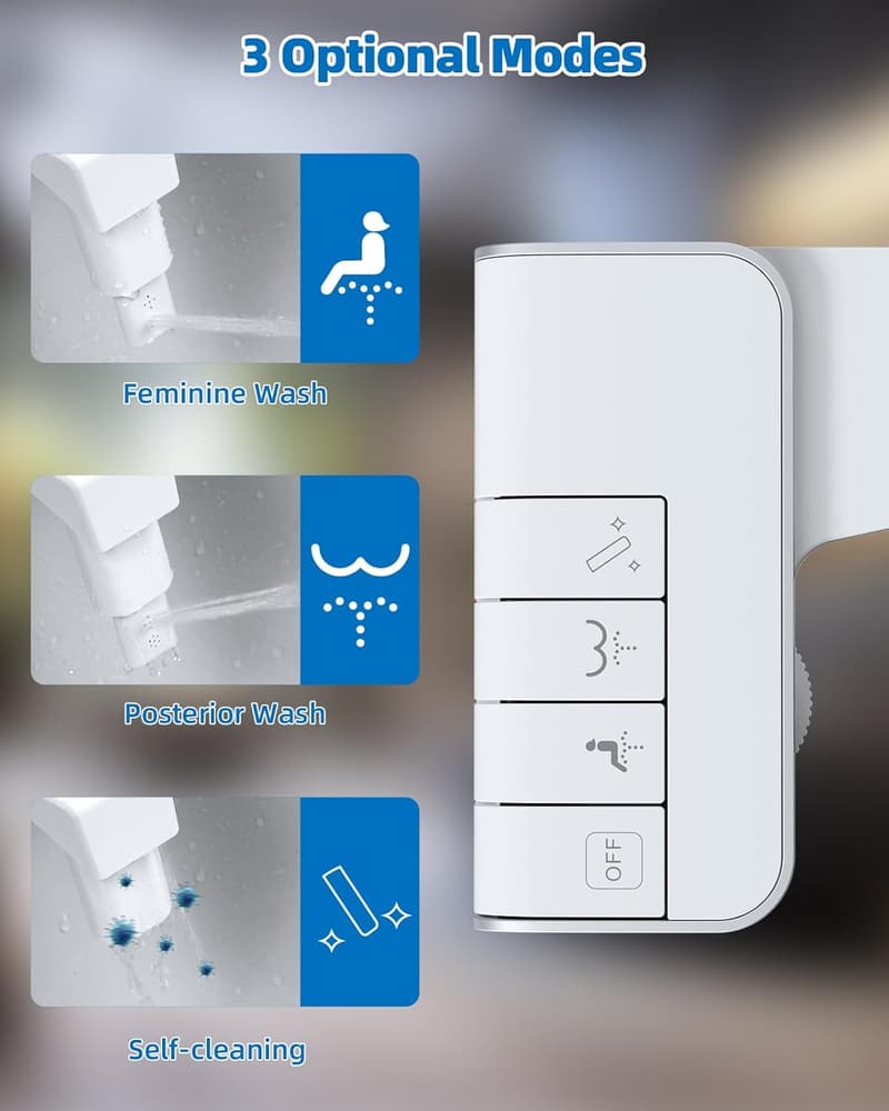 Non-Electric Bidet Attachment with Dual Nozzle and Adjustable Pressure