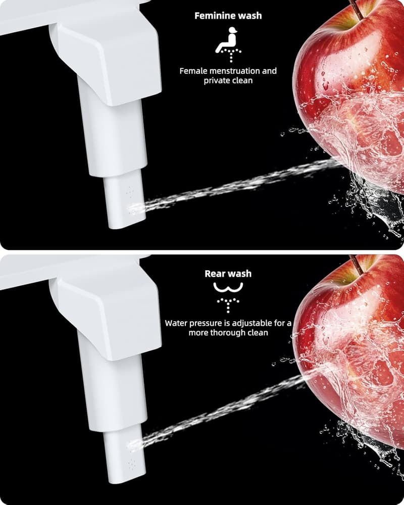 Non-Electric Bidet Attachment with Dual Nozzle and Adjustable Pressure
