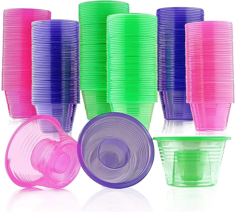 150 Neon Plastic Party Shot Glasses with Inner Cups - Reusable