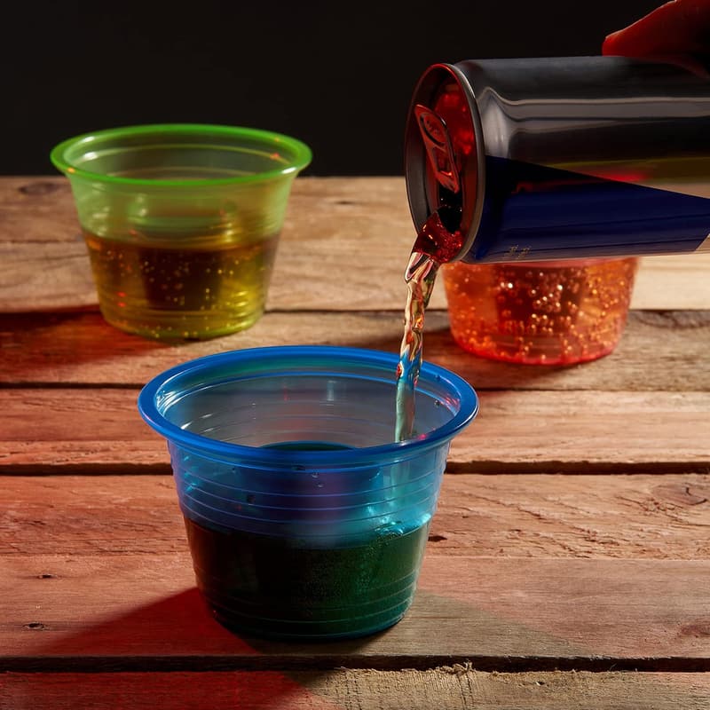 150 Neon Plastic Party Shot Glasses with Inner Cups - Reusable