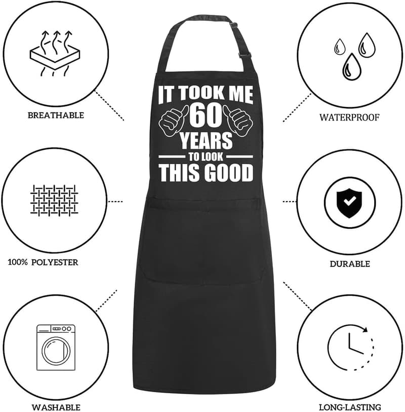 60th Birthday Funny Chef Apron with Pockets for Women
