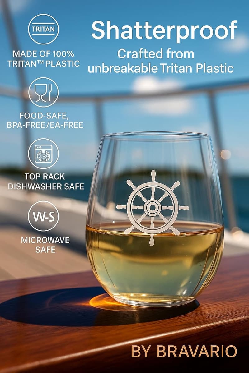 Set of 4 Nautical Stemless Wine Glasses – Unbreakable Tritan