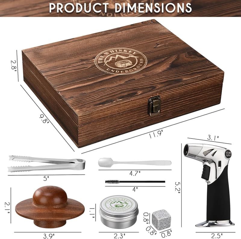 Cocktail Smoking Kit with Wood Chips and Premium Wooden Box