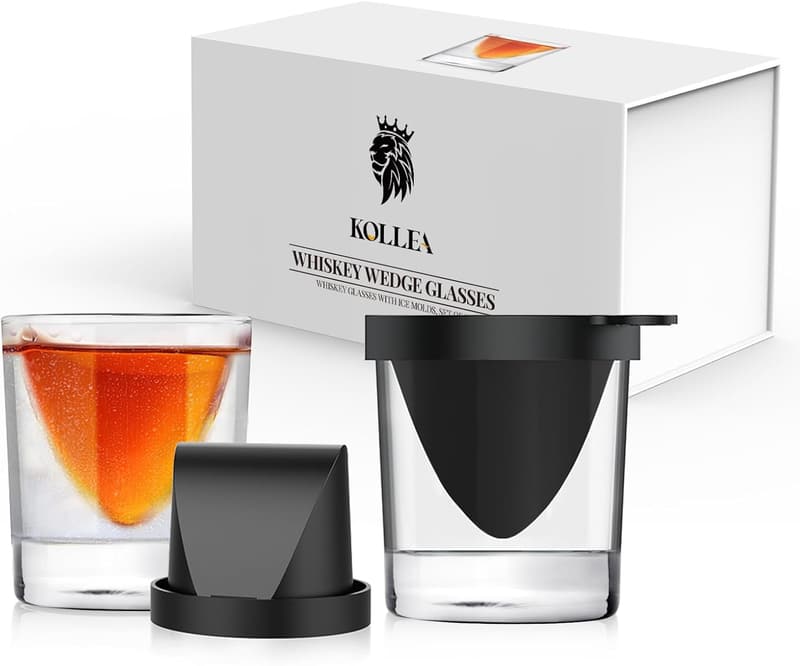 Premium Whiskey Cooler Glasses with Silicone Ice Mold - Gift for Dad