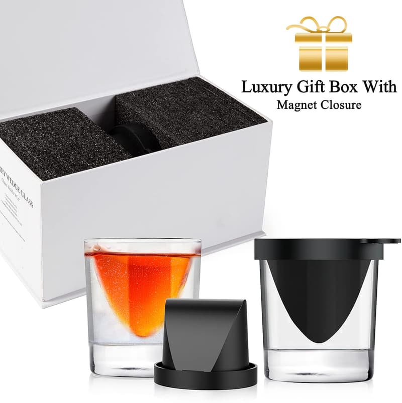 Premium Whiskey Cooler Glasses with Silicone Ice Mold - Gift for Dad
