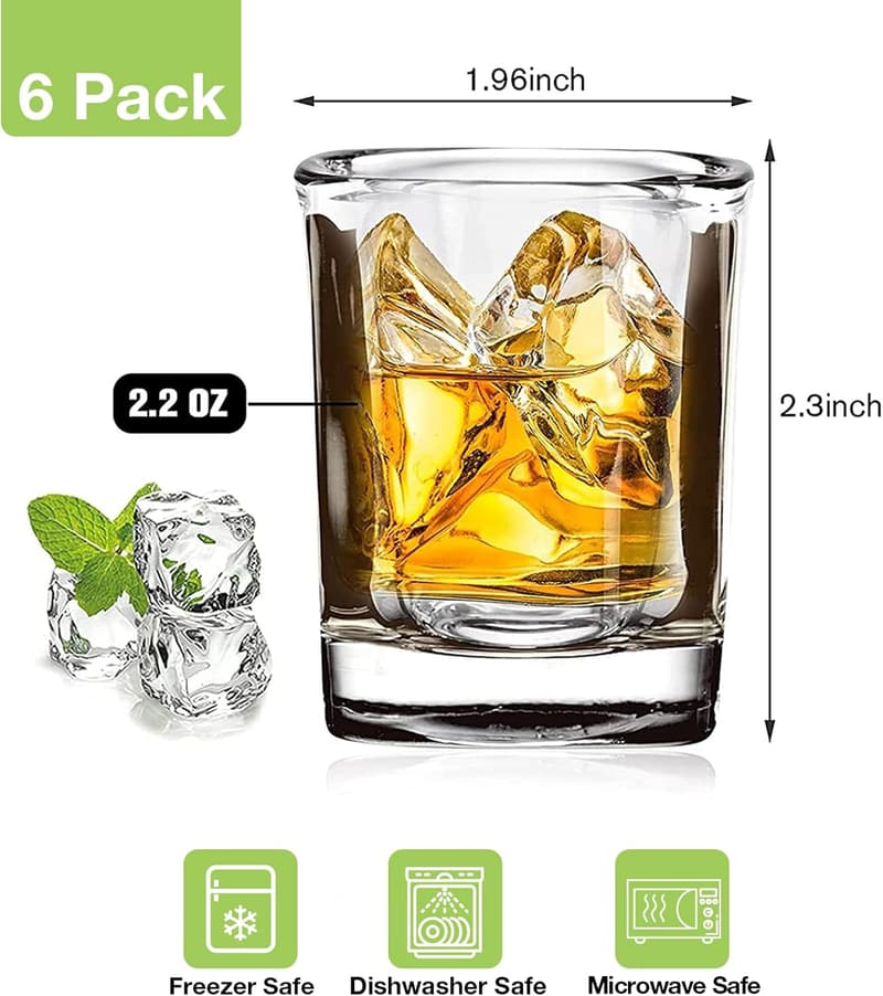 Clear Square Shot Glasses Set – 6 Pack, 2.2 oz for Spirits