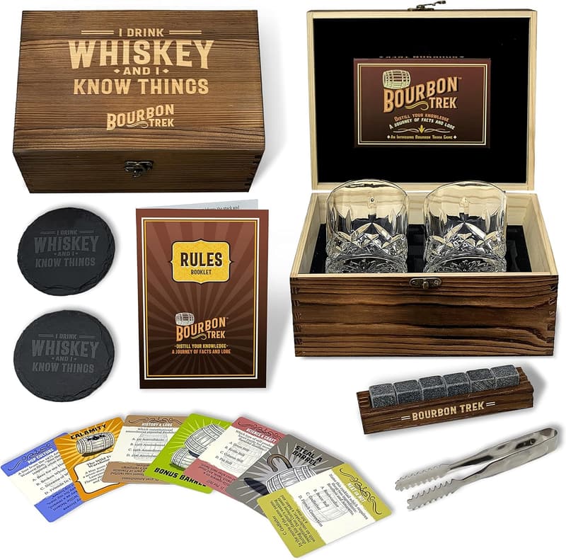 Whiskey Gift Set for Men - Bourbon Glasses, Stones & Accessories