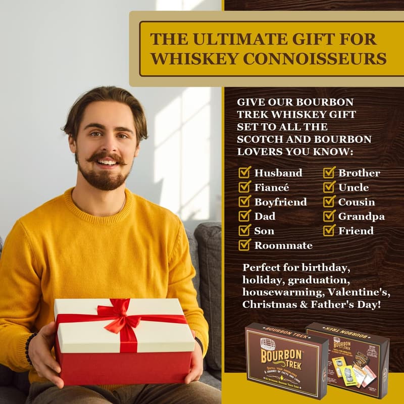 Whiskey Gift Set for Men - Bourbon Glasses, Stones & Accessories