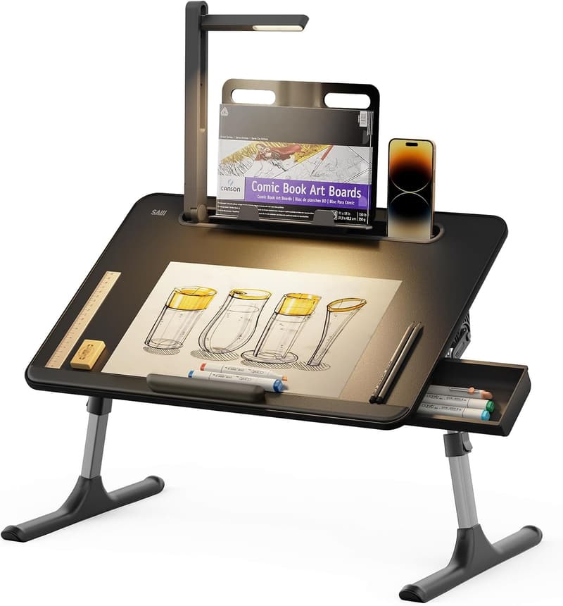 SAIJI Laptop Bed Desk with LED Light and Book Stand