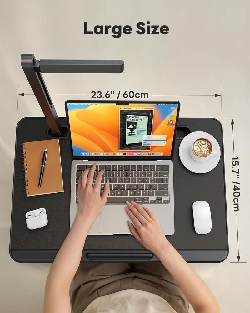 SAIJI Laptop Bed Desk with LED Light and Book Stand