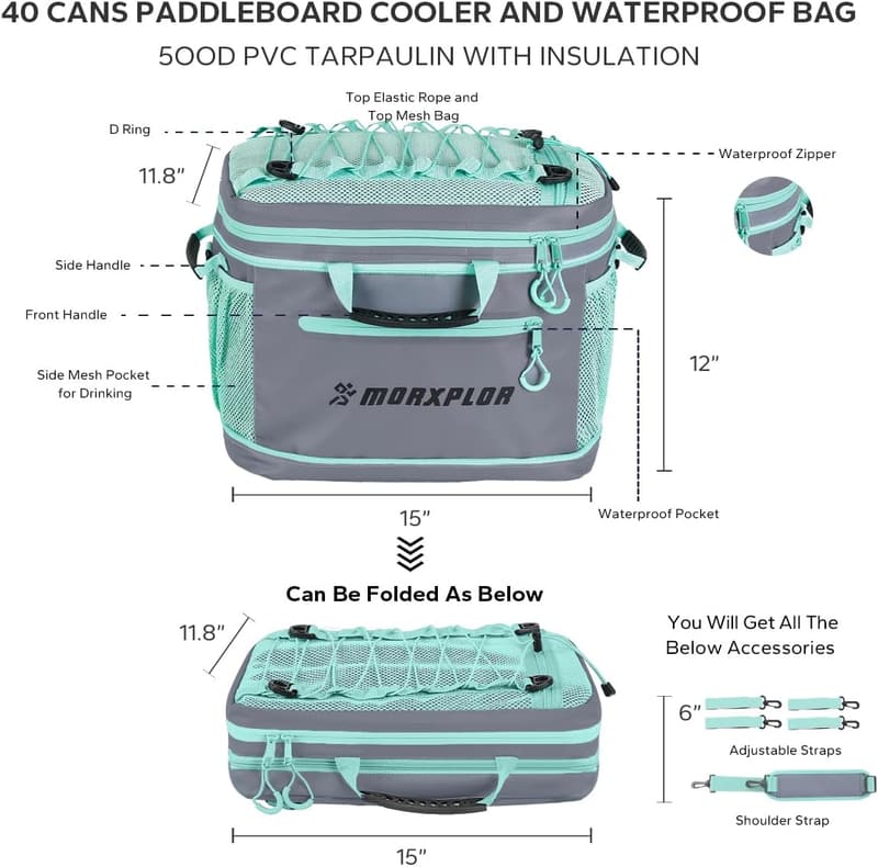 Insulated Paddleboard Deck Cooler Bag for 40 Cans