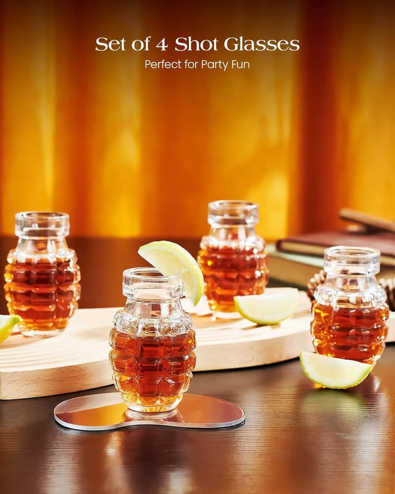 Father's Day Grenade Shot Glass Set for Men, Set of 4