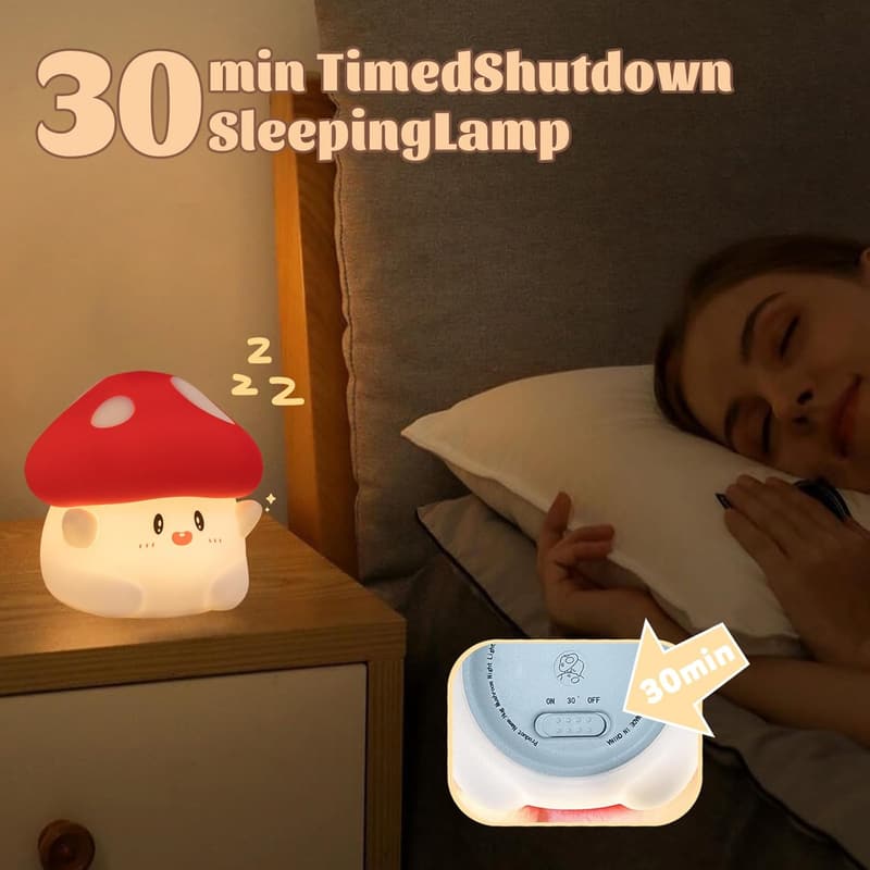 Cute Dimmable Mushroom Night Light for Kids - Rechargeable Silicone Lamp